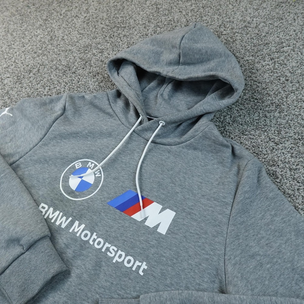 BMW Motorsport Hoodie Mens S Gray Racing Car Puma Pullover Sweatshirt Sweater